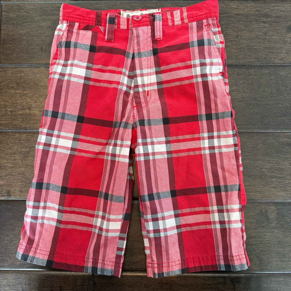 💜3/$15 Seven Souls Red & Black Plaid Flat Front Bermuda Shorts Boys 7